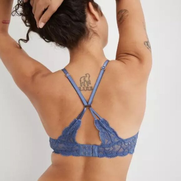 NWT Aerie Real Power Wireless Push Up New Blooms Lace Bra in Blue, 38DD - Picture 2 of 14